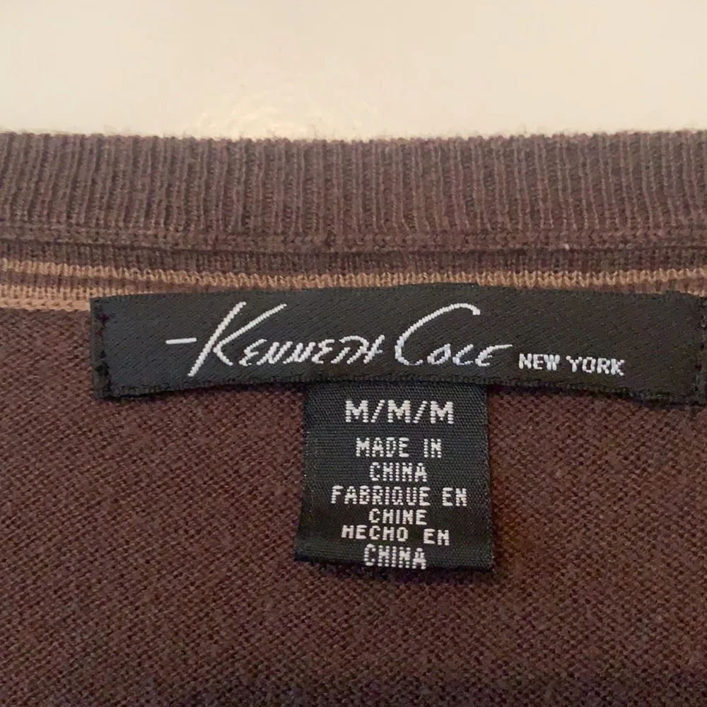 Kenneth Cole Brown V-Neck Sweater with Long Sleeves and Smooth Knit